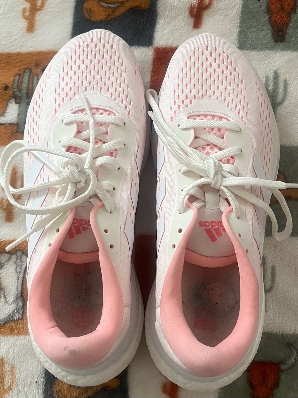adidas Light Pink and White Mesh Trainers size 8